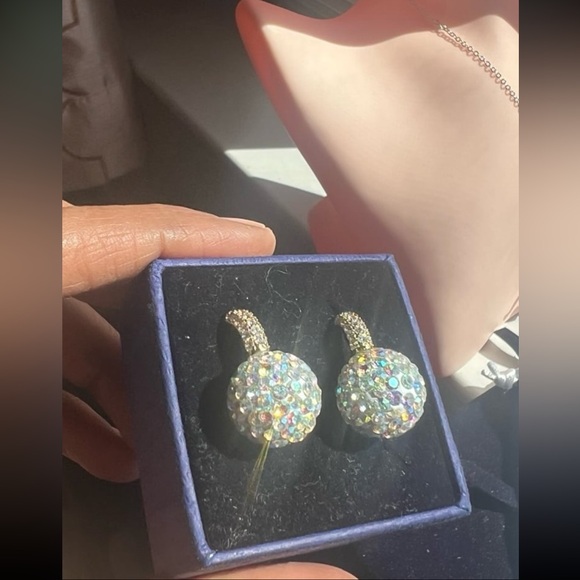 18K Gold Plated Hoop Huggies with AB swarovski  beads - Picture 7 of 10